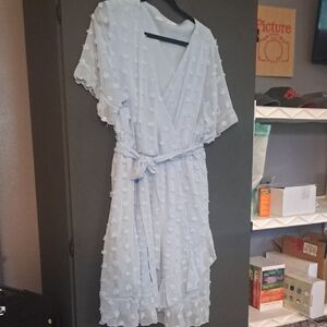 Lush Sky Blue Polka Dot Midi Dress